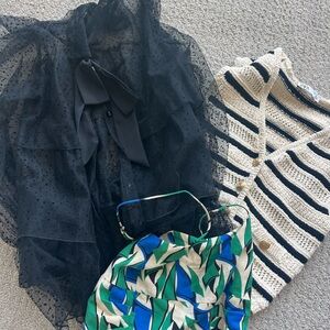 Zara Bundle - 3 tops xs/sm  Black Polka Dot Sheer Blouse, sweater vest, crop top